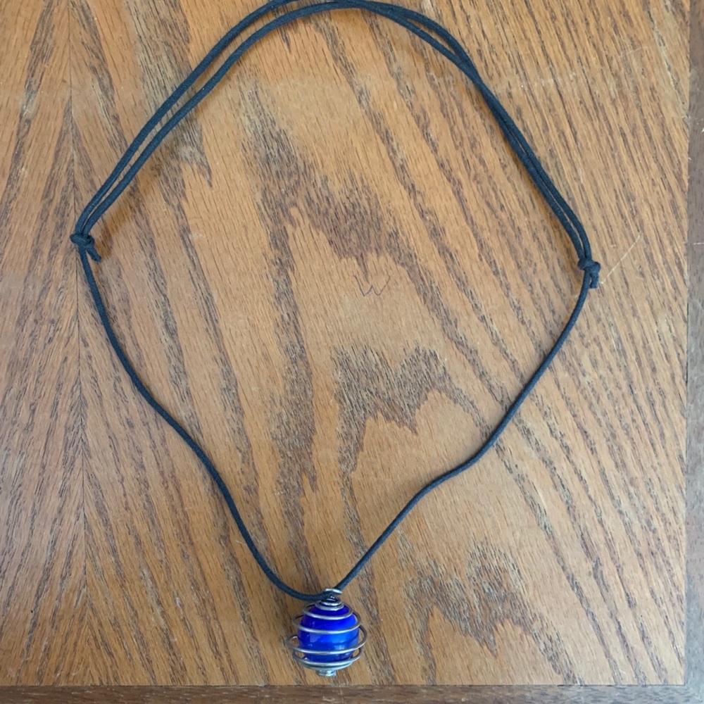 Adjustable Necklace with Blue Ball Pendant